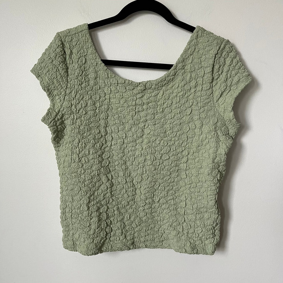 NWT Maeve Anthropologie Socialite Popcorn Tee Green Womens Medium Scoop Back - Picture 5 of 13
